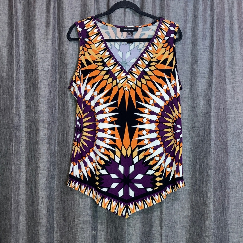 Ashley Stewart Purple and Orange Geometric Tank Top